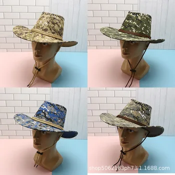 Военен камуфлаж ковбойская шапка за мъжете тактически камуфлажни джунглата широки полета на Западна пустош шапка с брадичката кабел за лов и туризъм