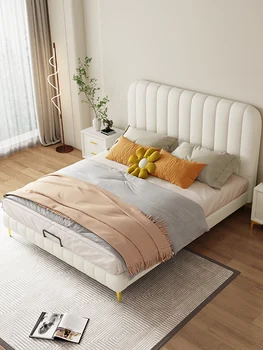 Технология крем легла тъканно лека луксозна модерна проста основна спалня 1,5 м с двойно легло 1.8 m малък апартамент на тъканта легло онлайн знаменитост