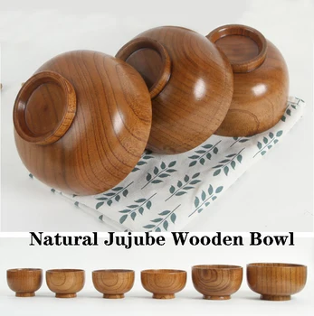 Дървена купа за натурален мармалад в японски стил за деца и възрастни, Купа за ориз, Размер от масивна дървесина, Купа за супа