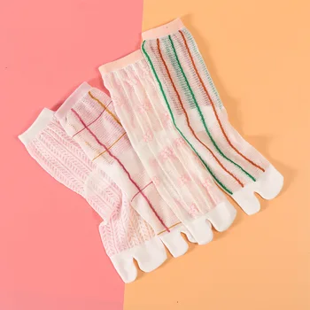 Дамски летни мрежести чорапи с два пръста, чехли, плитки модни невидими копринени памучни чорапи с два пръста, нескользящие женски