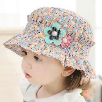 Годишна сладка детска шапка с флорални принтом за малки момичета, хубава детска плажна шапка от слънце, шапка рибар, детска шапка