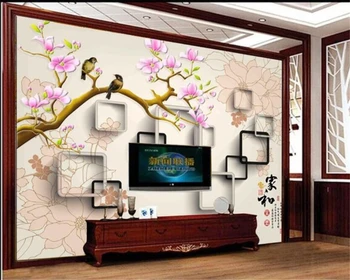 wellyu Индивидуални голям стенопис модерни подобрения в дома HD 3D птици и цветя на фона на стената тапет papel de parede
